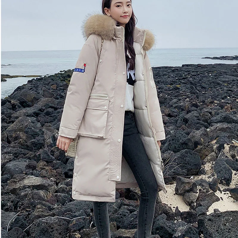 

Plus Size Women Parka Mid-length Long Sleeve Hooded Coat Winter Down Jacket Korean Fashion Warm Clothing Loose Harajuku Clothes