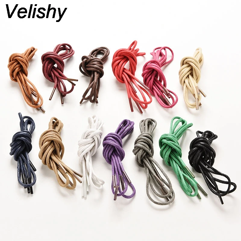 Velishy 1Pair 85CM Multi Color Cotton Waxed Round Cord Dress Shoelaces Bootlaces for Leather Oxford Brogues