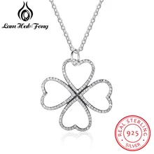 925 Sterling Silver Jewelry Crystal Four Leaf Clover Necklaces & Pendants Elegant Choker Maxi Necklace Women Collares