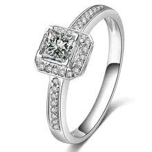 0.22+0.13ct Princess Cut Diamond Ring for Women 18K White Gold Handmade Wedding Engagement Jewelry
