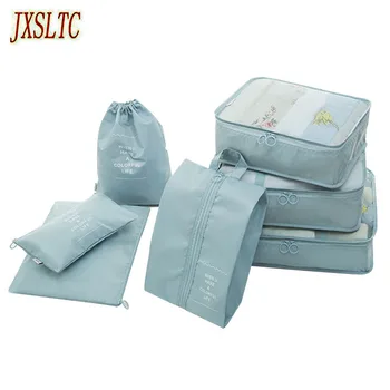 

JXSLTC 7 PCS Travel Suitcase Closet Divider Container Storage Bag Set For Clothes Tidy Organizer Packing Cubes Laundry Bag