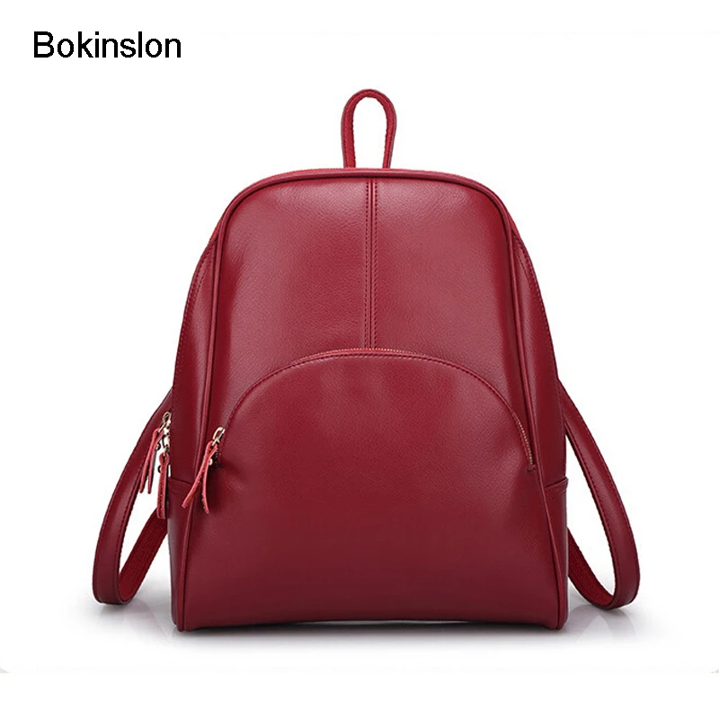 Bokinslon Designer Backpacks Women Fashion Cow Split Leather Lady Bags Pure Color Simple Vintage Backpack Woman