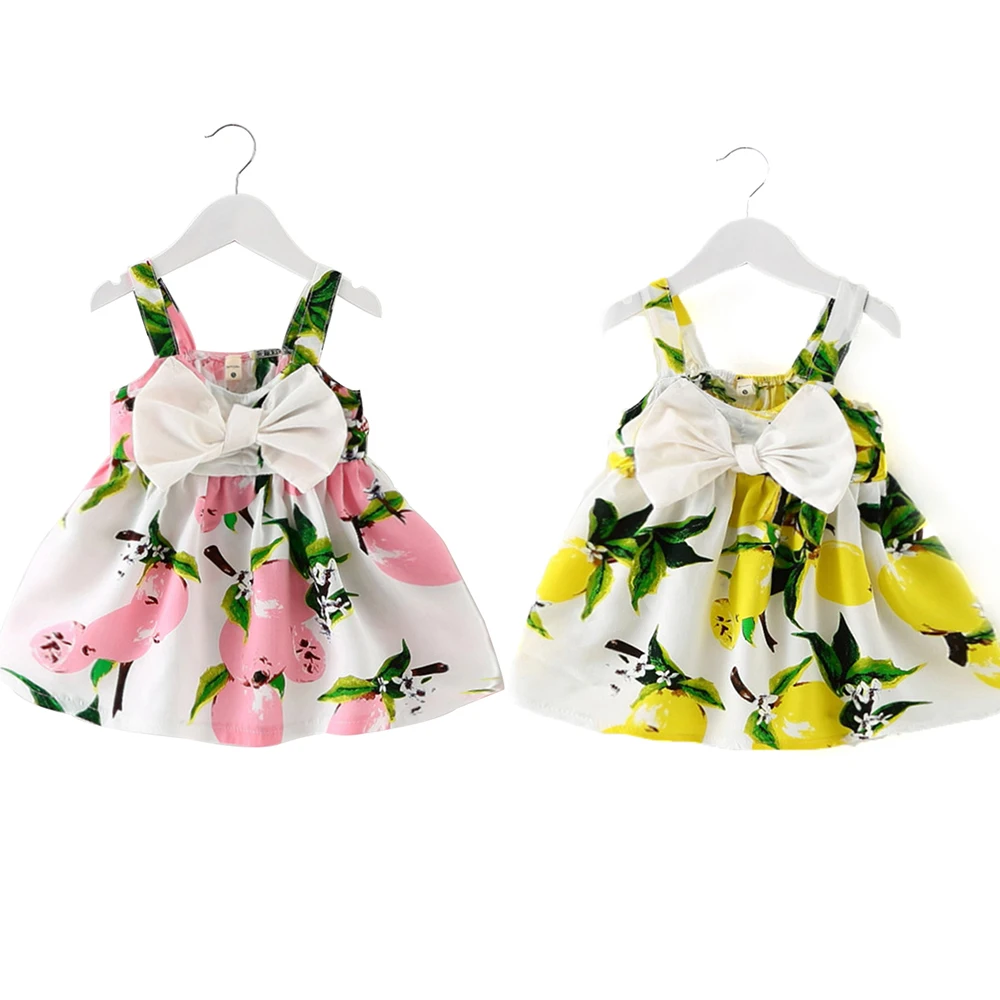 Одежда для маленьких девочек, хлопковые детские платья без рукавов с фруктовым принтом, детское платье, летние платья для девочек