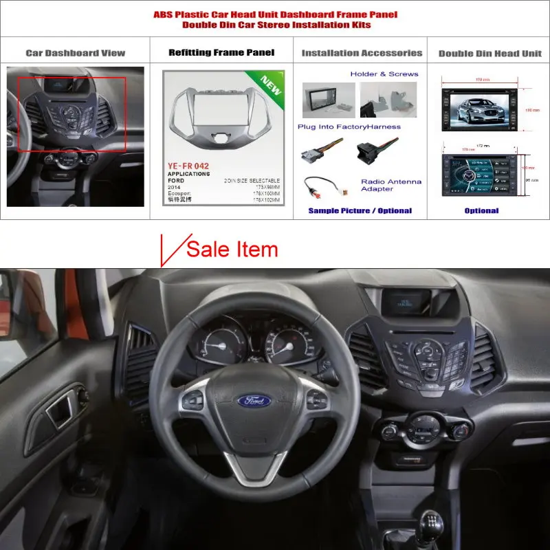 

For Ford Ecosport 2010~2015 Car Stereo Radio ABS Fascia Plate Panel Frame Kit / Stereo Facia Surround Install Trim Fit Dash