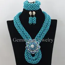 Новинка года Коренастый Teal Blue Нигерии Свадебные африканские Бусины комплект ювелирных изделий Кристалл Костюм Свадебные украшения комплект wb810