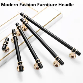 

96 128 160 192mm Modern simple fashion solid creative good quality gold black kitchen cabinet wardrobe door handle drawer knob