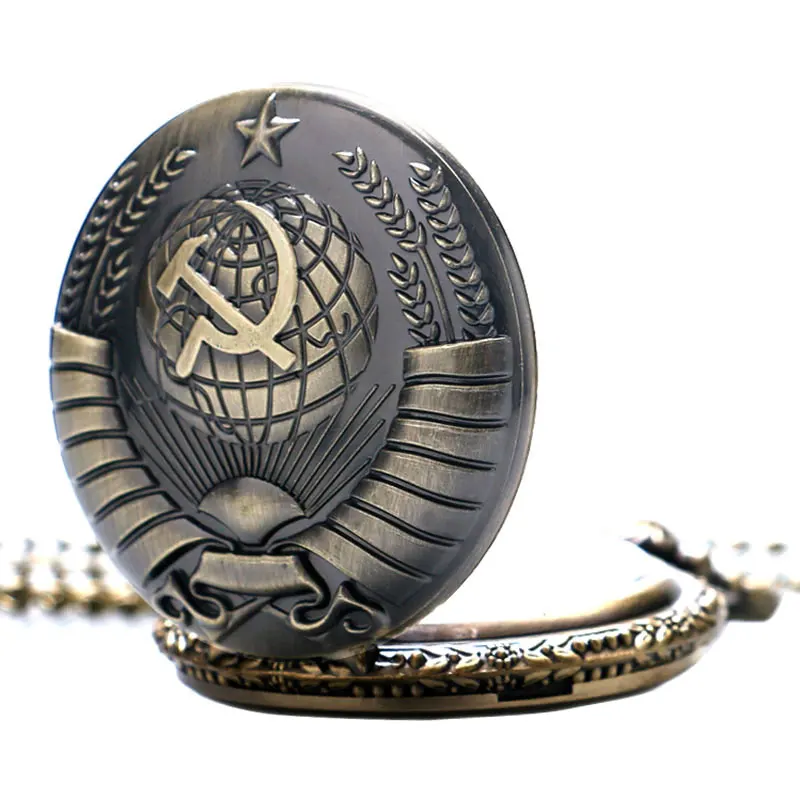 Vintage Pendant Soviet Union Russian Flag Hammer and Sickle Designer Communist Quartz Bronze Necklace Chain Pocket Watch Gifts 2018 (5)