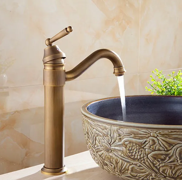 Antique Brass Gooseneck Single Handle Swivel Kitchen Bathroom Sink Basin Faucet Mixer Taps anf215