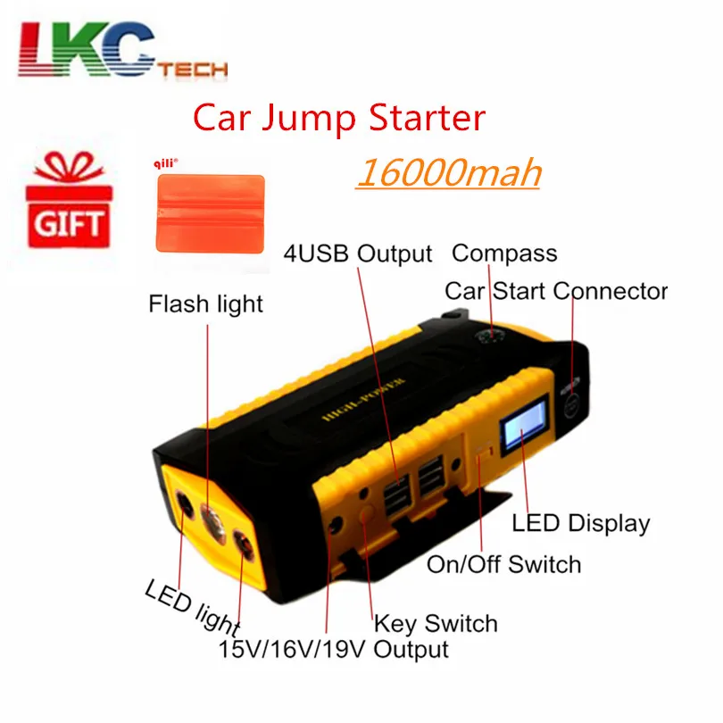 Russian Stock! Emergency 16000mAh Car Jump Starter 600A 12V Starting Device Portable Power Bank Car Starter For Car Battery Russian Stock! Emergency 16000mAh Car Jump Starter 600A 12V Starting Device Portable Power Bank Car Starter For Car Battery