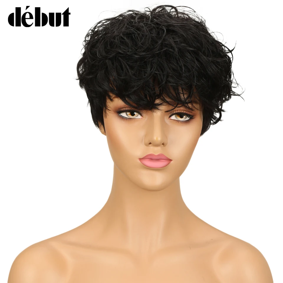Дебютные волосы короткие парики из человеческих волос для черных женщин природа волна волнистые вьющиеся человеческие волосы парик дешевые короткие Омбре парики