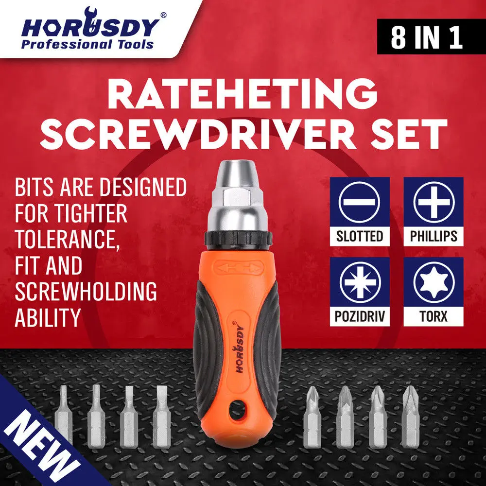 HORUSDY 8 in1 Ratcheting Screwdriver Bits Torx Fix Home Repair Kit for Home Appliance Computer