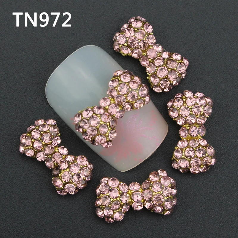 

Blueness 10PCS Glitter Bow Design Nail Art Crystals Rose Golden Alloy Nail Art Decorations Nail Charms Jewelry for Tip Tools