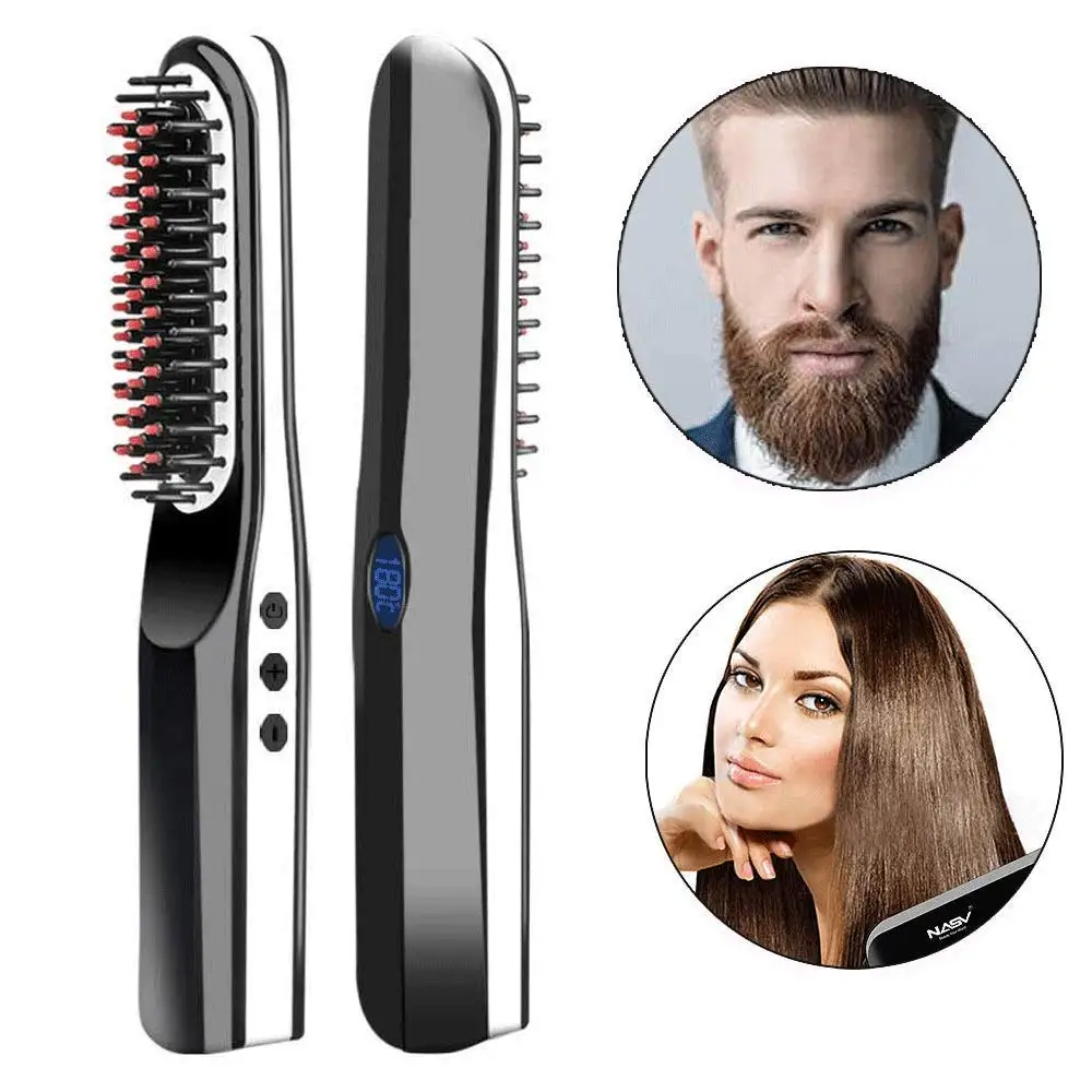 Beard Straightener Brush Portable USB Cordless Hair Straightening Brush