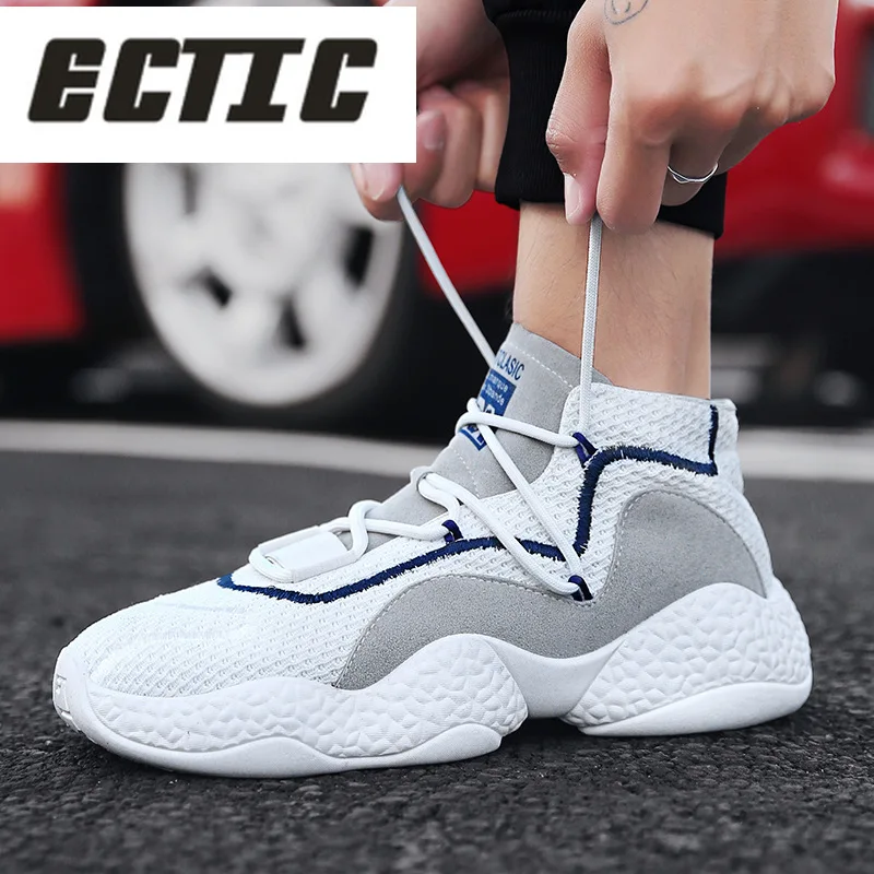 

ECTIC Men's Casual Shoes Breathable Man Sneakers Sapatos Masculinos Fashion Socks high top Light Fashion White Krasovki DP-30