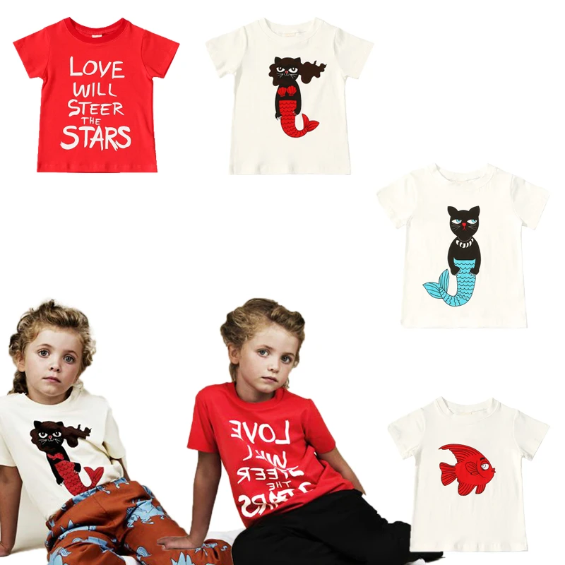 

Kids T Shirts 2019 Aw Summer Boys Girls Short Sleeve Fish Print T Shirts Baby Children Cotton Tops Tees Clothes 1-8Y