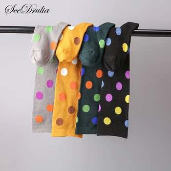 

Seedrulia Women Cotton Colorful Striped Dot Pattern Stockings Cotton Knee Warm Knee-high Stockings for School Girl