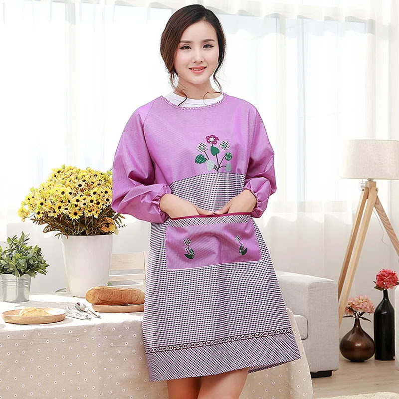 1Pcs Plaids Flower Sleeved Apron Woman Adult Bibs Home Cooking Baking Coffee Shop Cleaning Aprons Kitchen Accessories 46016 - Цвет: B