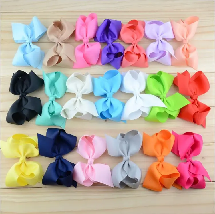 4.0" Ribbon Hair Bows Girls Ribbon Hair Clips 18Colors For Girls Hair