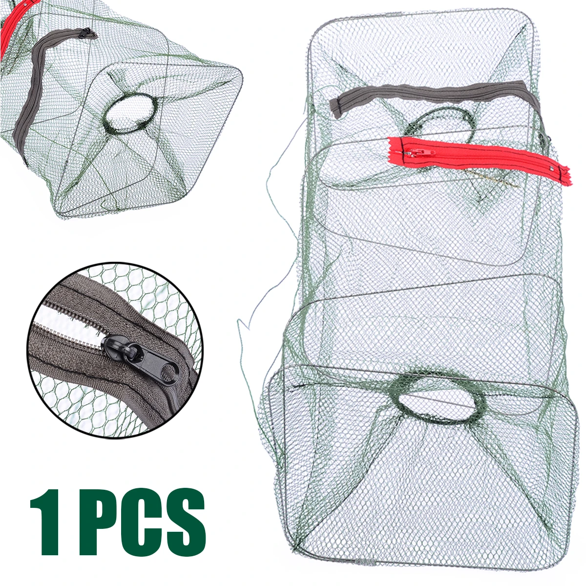 1Pcs Foldable Fishing Net Green Crab Fish Crawdad Shrimp Trap Cage Cast Network Practical Fishing Mesh Tackle