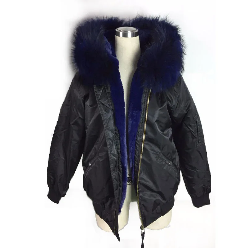 Cheap Black Bombers Dark Blue artificial lining Winter Spring Bomber Jacket fur Unisex style