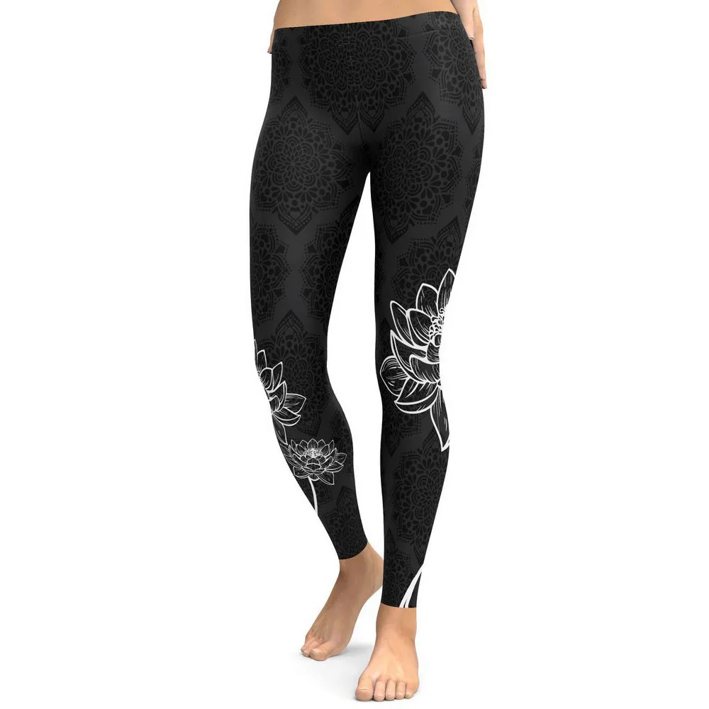 

Women's Lotus Digital Print Sports Yoga Leggings Womens Yoga Workout Gym Leggings Fitness Running Sports Pants Stretch Trouser