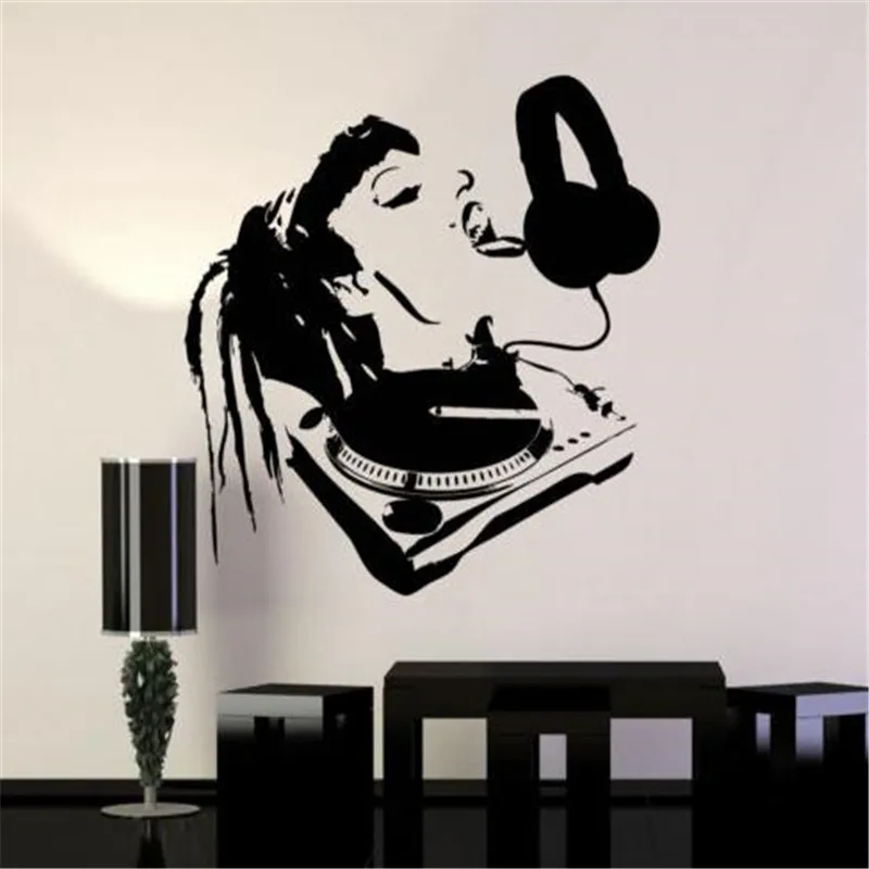 Vinyl Wall Decal Sexy DJ Girl Licking Headphones Music Party Night Club