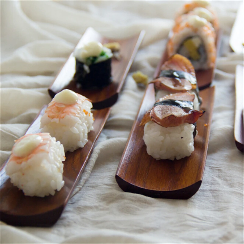 

Wooden Dumplings Sushi Serving Tray Oblong Plate Salad Bread Dishes Restaurant Kitchen Home Supplies Accessories