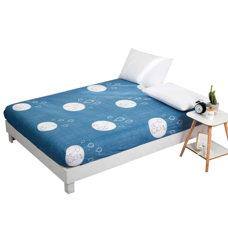 

Nordic Blue Cartoon Printed Fitted Sheet 1pc Soft Polyester Mattress Cover Bed Sheet with Elastic Band Children Bedding Linens