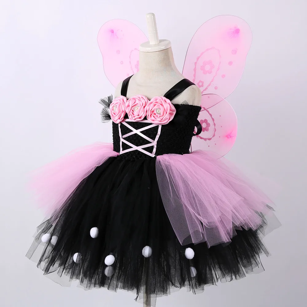 Черный, розовый Бабочка платье принцессы Одежда для подростков, девочек для девочек по колено для девочек платье феи, платья для девочек, вечерние и свадебные туфли