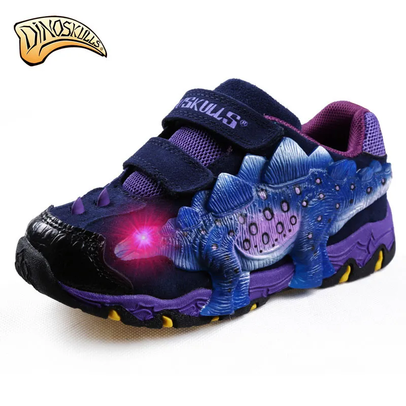 Dinoskulls/Обувь для маленьких мальчиков; светодиодный 3D Динозавр; Детские кроссовки; светильник; спортивные детские кроссовки; коллекция года; сезон осень; теннисная обувь для малышей - Цвет: Purple Q15012