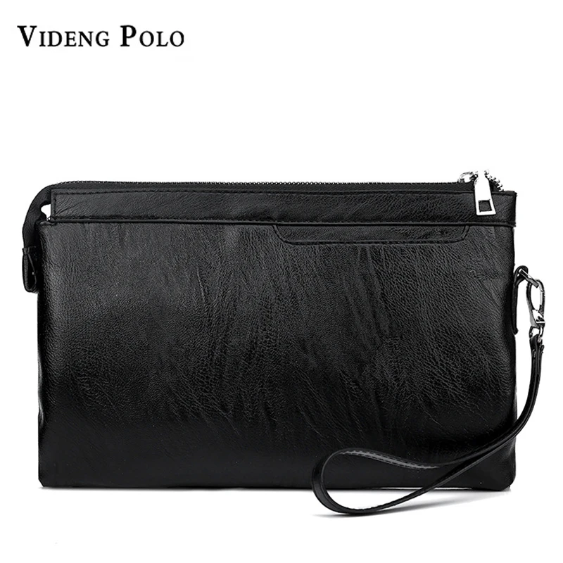 

VIDENG POLO 2017 New Brand Men Clutch Bag High Quality Leather Long Wallet Man Purse Big Capacity Brown Black Clutch Handy Bag