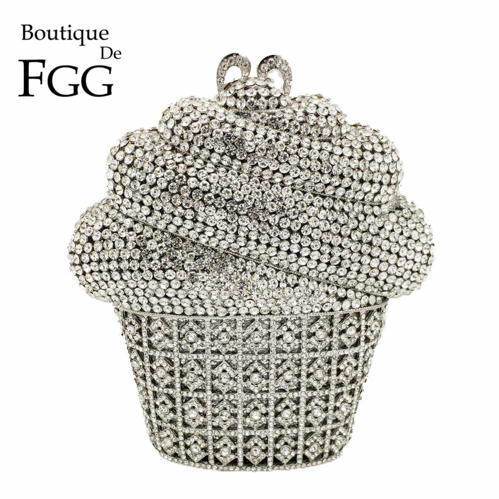 Boutique De FGG Famous Brand Ice Cream Shape Women Crystal Evening Minaudiere Clutch Wedding Party Handbags Bridal Diamond Bag