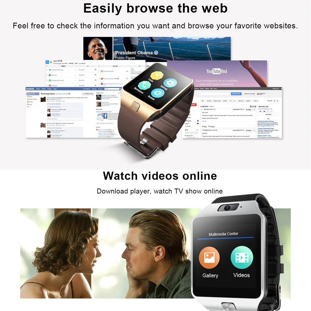 Bluetooth QW09 3G Smart Watch Phone Android 4.4 512MB 4GB Support WIFI Real-Pedometer SIM Card Call Smartwatch Men Women