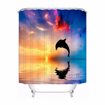 

Custom Lovely Dolphins Steam Water Bath Curtain Bathroom Mildewproof Waterproof Polyester Shower Curtain#180417-04-37