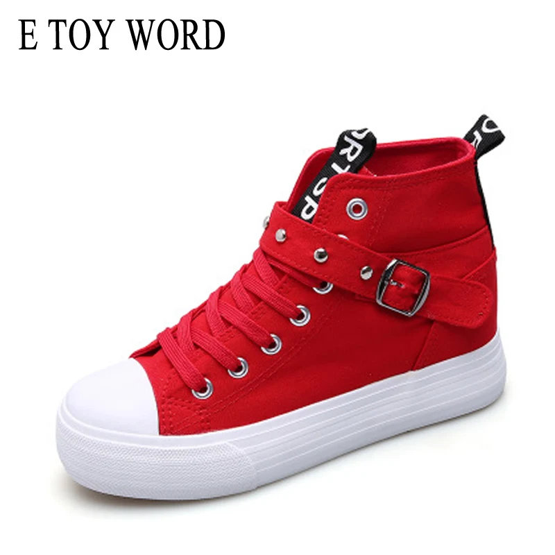 

E TOY WORD Fashion Platform Sneakers Shoes Women height Increasing Casual Shoes lace up solid Canvas trainers Chaussure Femme