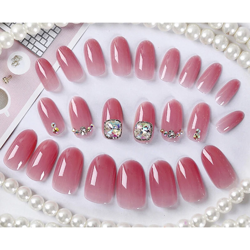 

24Pcs Rhinestone Tips French False Nail Bride 3D Glue Design Art Nails Wedding