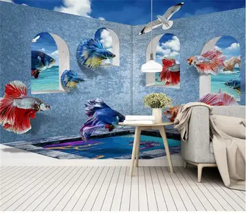 

Custom 3D Photo Wallpaper Mural Non-Woven Living room TV Sofa Background Wall paper Guppy Dove Picture Wallpaper Home Decor