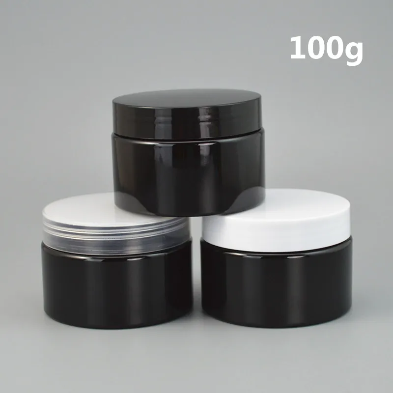 100 шт./лот 30g 50g 100g черный контейнер крем в пластиковой баночке Jar 3,5 oz пустой пластиковый контейнер для крема с крышками для печати логотип