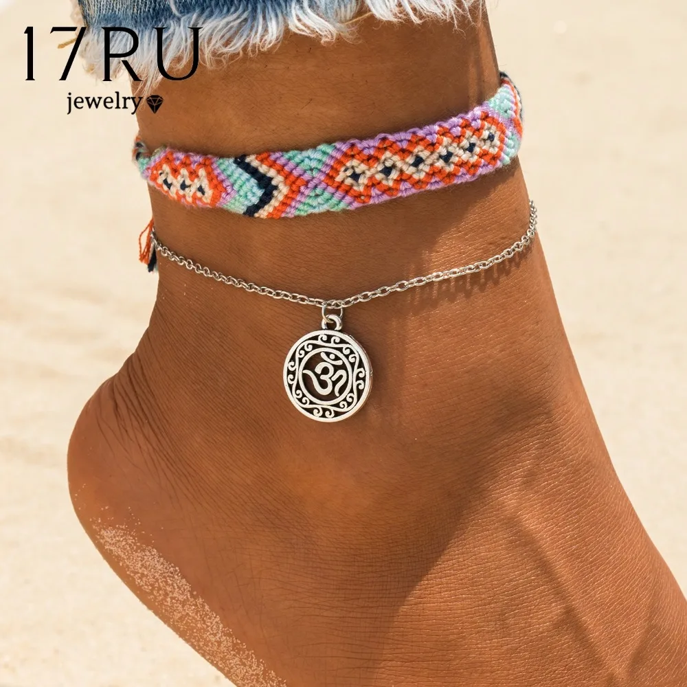 

EN Vintage Bohemian Ethnic Style 3D Double Layer Anklet 2018 Handmade Female Bracelets Female Beach Foot Jewelry Gifts