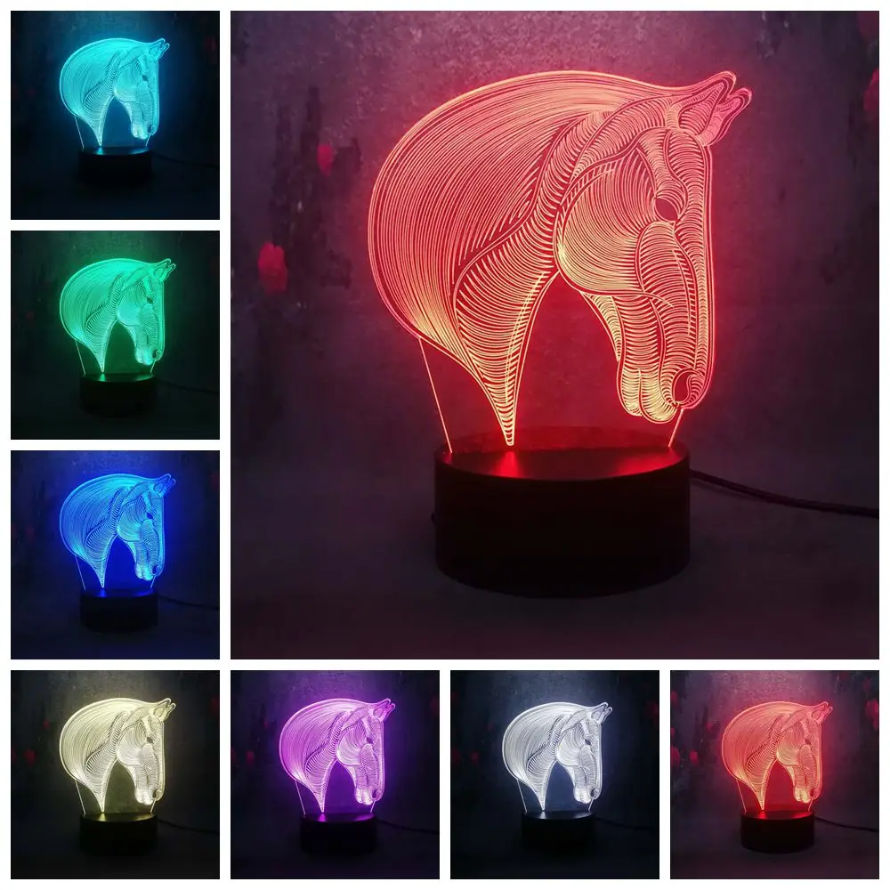 

New style Multicolor change 3D LED USB charge Bedroom Living Room Bar Atmosphere Decor Acrylic Lamp Horse Head Shape Night Light