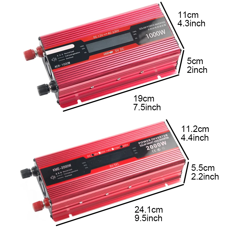 12 В 220 В инвертор для автомобиля преобразователь напряжения Преобразователь мощности инвертор 12 220 2000 Вт 1000 Вт Зарядное устройство дисплей переходник для солнечных батарей