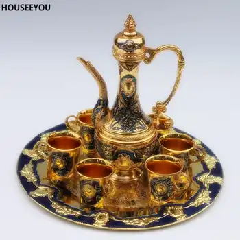 Fashion Zinc Alloy Tea Sets Gold & Blue Color Metal Wine Tea Set Drinkware High Quality Home Drinking Accessories Supplies