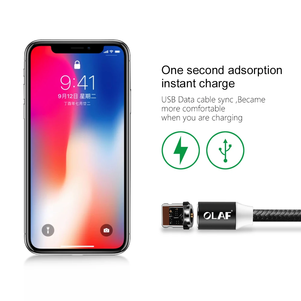 Магнитный usb-кабель Олаф для iPhone Xs, Xr, X, быстрая зарядка, Micro USB кабель, USB type-C, магнитное зарядное устройство для samsung, Xiaomi, huawei
