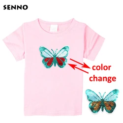 Fashion Cotton Summer Girls T-shirts with Sequins Discoloration Children Clothes Girl Short Sleeves Tshirts Kids Tee Tops Fashion Cotton Summer Girls T-shirts with Sequins Discoloration Children Clothes Girl Short Sleeves Tshirts Kids Tee Tops