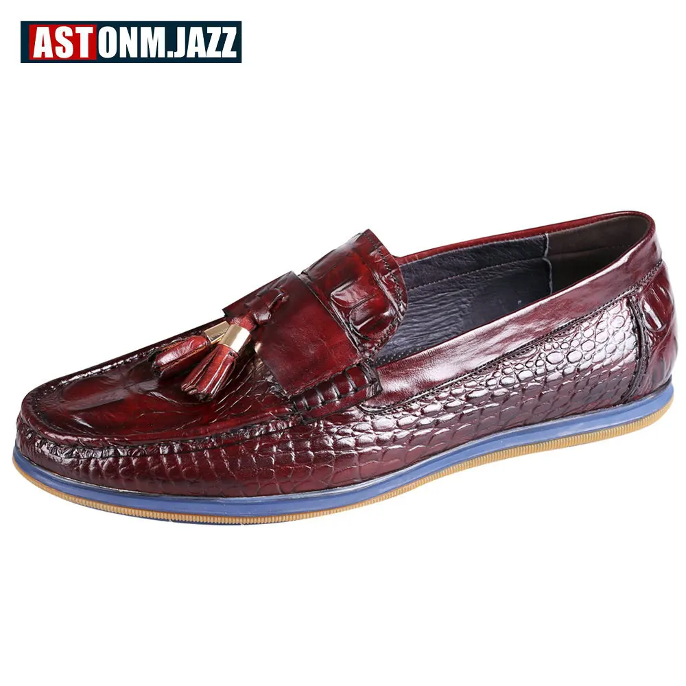 

Men's Casual Emboss Crocodile Genuine Leather Boat Shoe Slip-on Penny Loafers Moccasins Fashion Flat Shoes Men's Driving Shoes