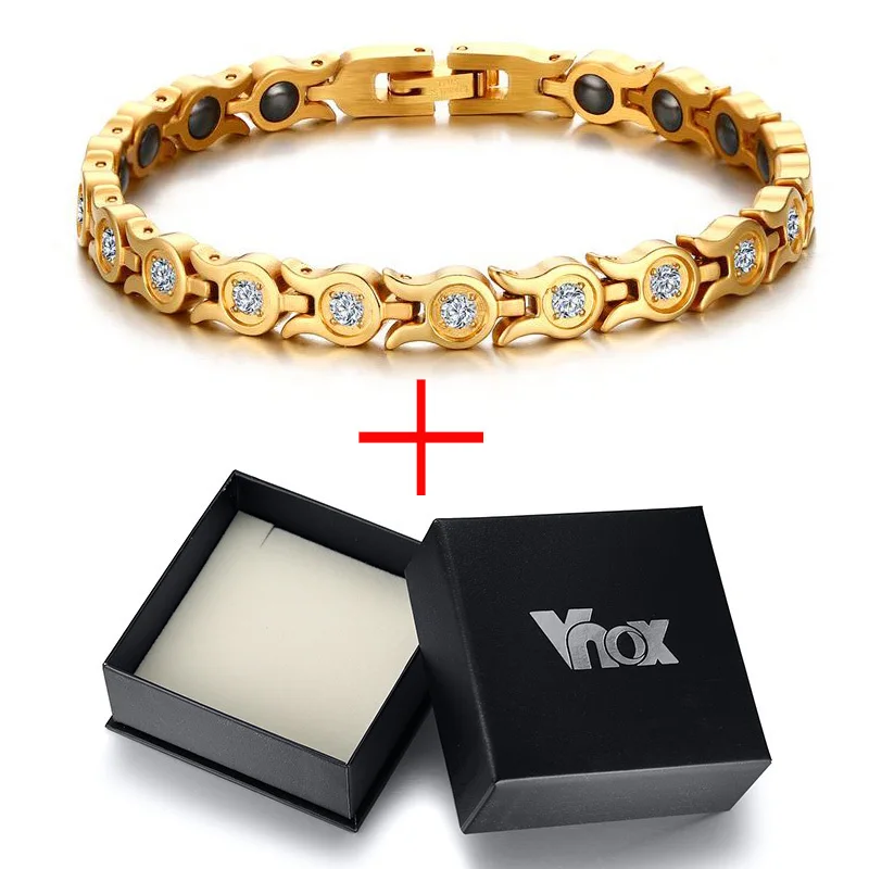 Vnox шикарный кубический цирконий женский браслет здоровье Био энергия Магнитный золотой тон регулируемый - Окраска металла: Bracelet Add Box