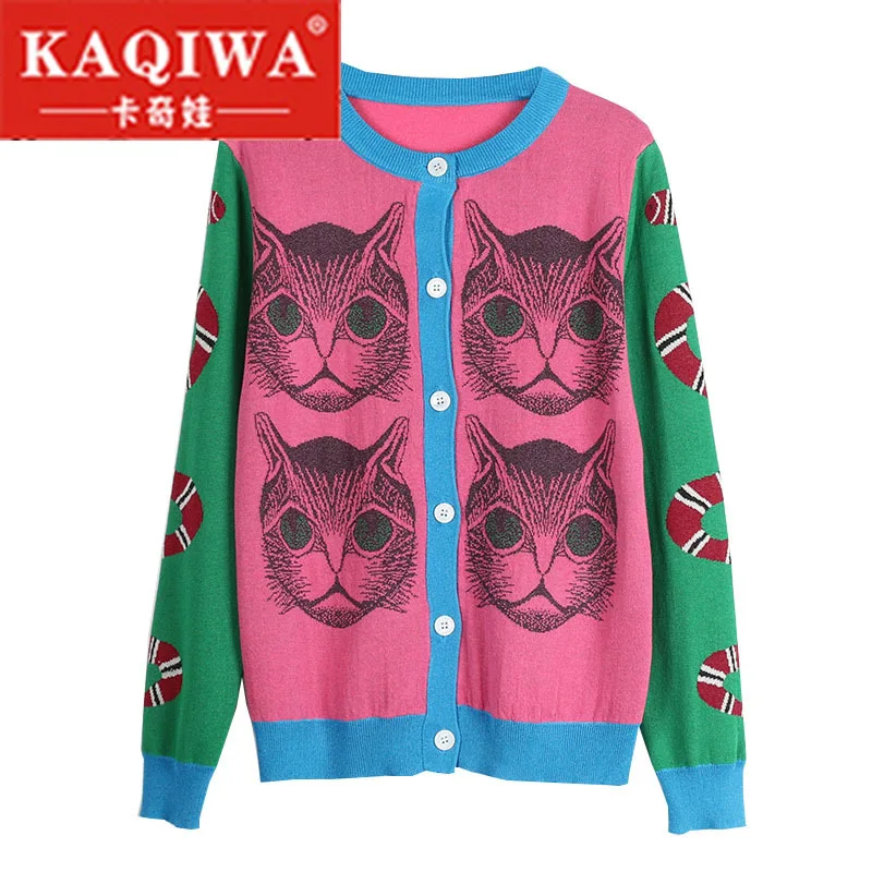 

2018 Spring Knitting Snake Cat Pattern Novelty Jumper Lady Top pull sueter mujer Sweater Runway Design Knit Cardigan Sweater