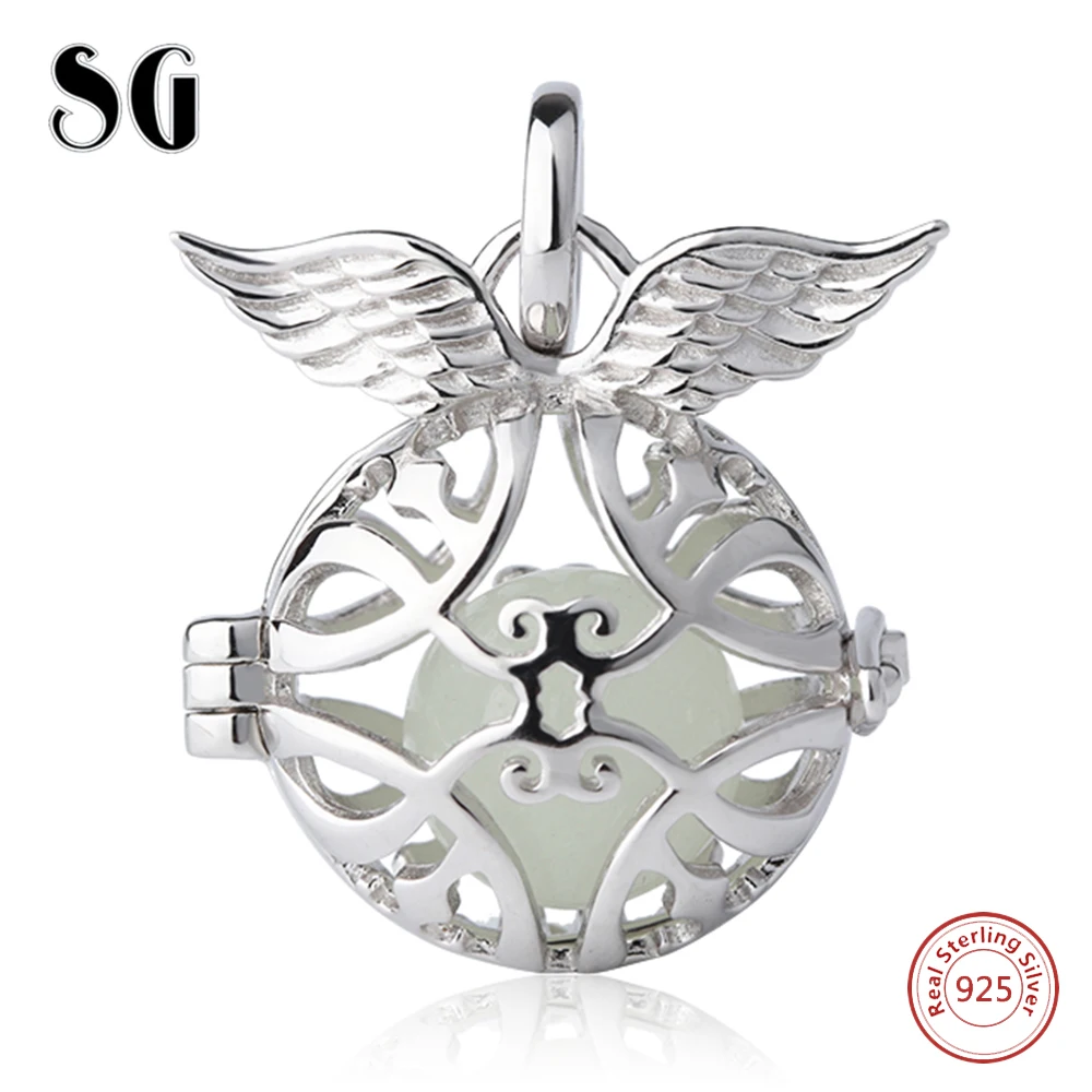 

925 Sterling Silver Glowing Angel Wings Cage Luminous Beads For Women Fit Original European Charms Bracelet Girl Fashion Jewelry