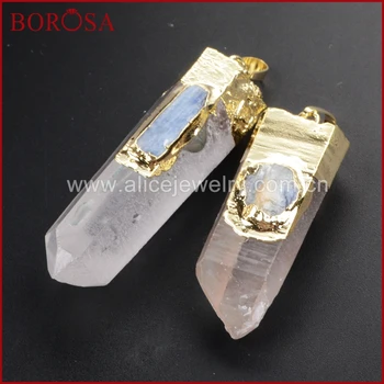 

BOROSA 5pcs Druzy Jewelry Gold Color Natural Crystal Quartz Point Paved Natural Kyanite WX231