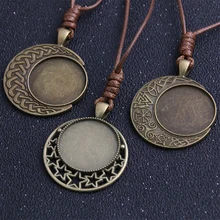 1 шт. цинковый сплав Античная бронза 25 мм круглый кабошон настройки пустая Камея основа Подвески лоток с кожаным шнуром для изготовления ювелирных изделий